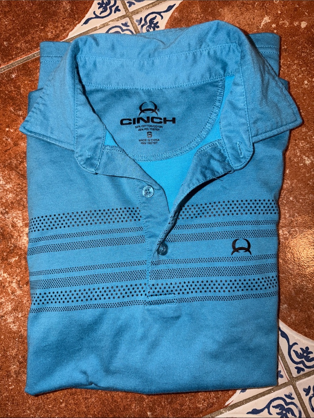 Cinch Men’s Blue Striped Polo Shirt SS size Small